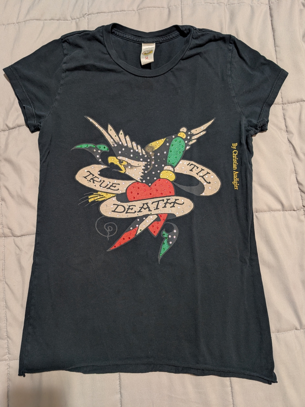 Ed Hardy Black Tee with Red, Green and Yellow Tattoo Graphic